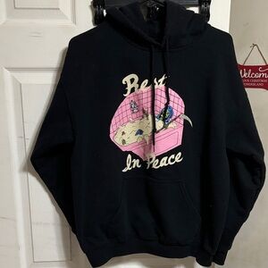 Threadless Black Hoodie with Pink and Blue Graphic